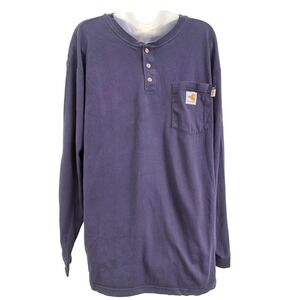 Carhartt FR Henley Shirt XL Navy Blue Flame Resistant Force CAT 2 Front Pocket